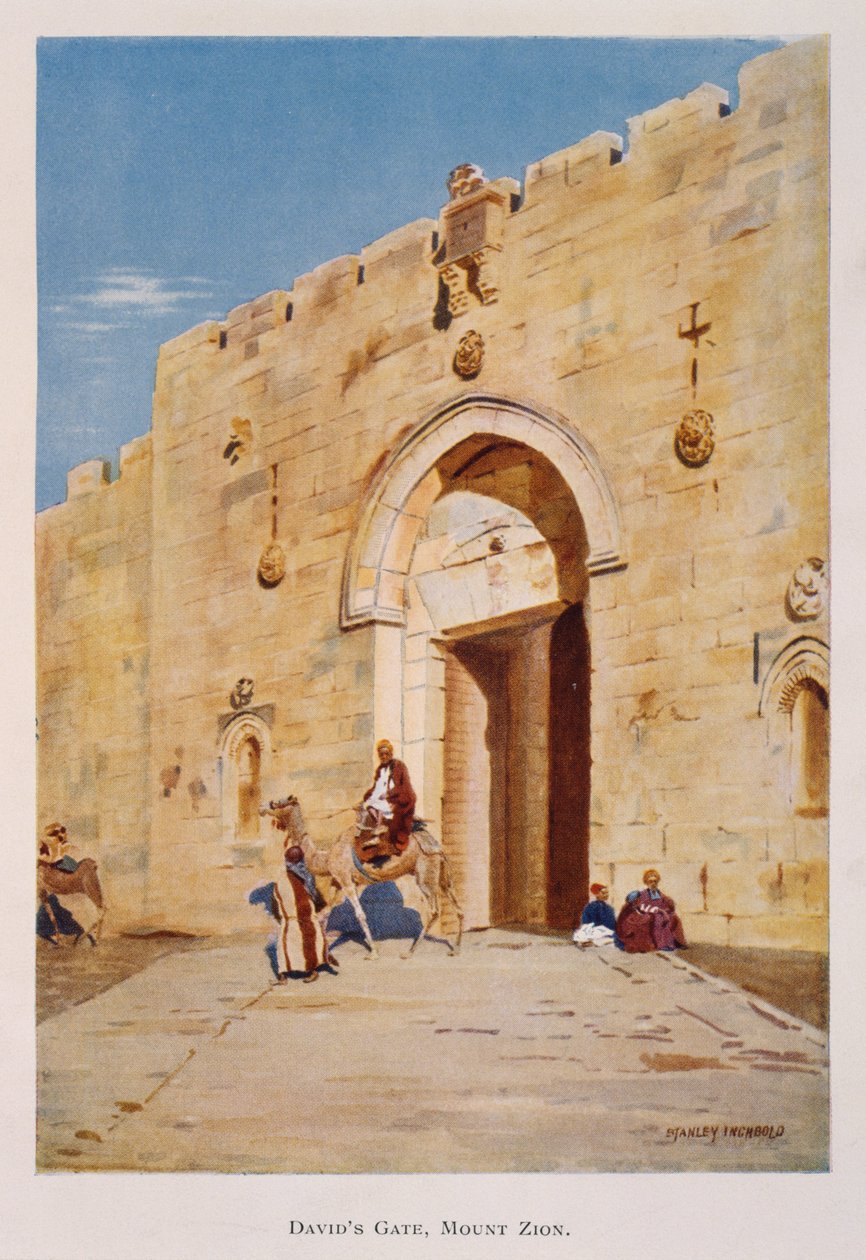 Aquarel door Stanley Inchbold, die de Koning David of Zion Gate afbeeldt, in Jeruzalem, Palestina 1906 door Stanley Inchbold