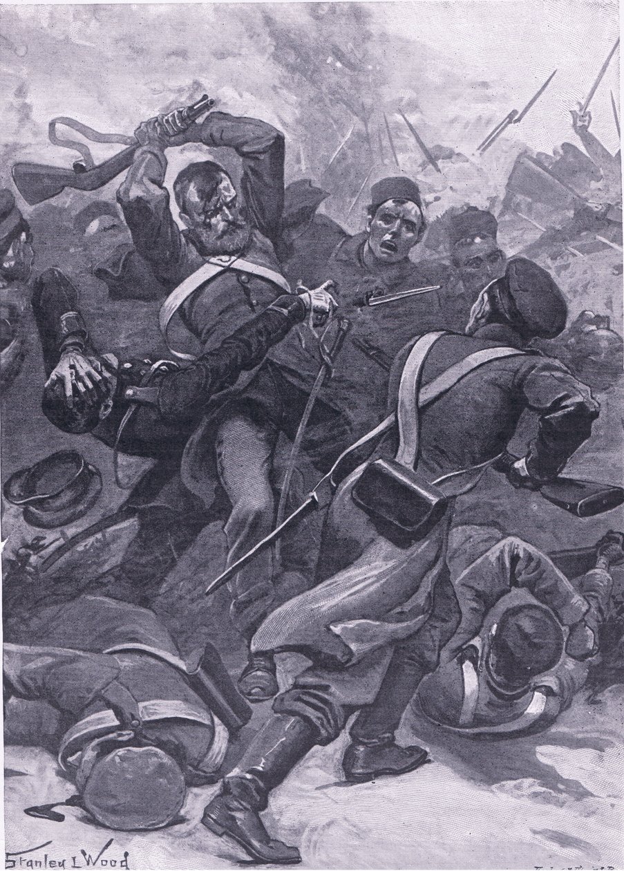 Inkerman: Het 55e (2e Border) Regiment valt de Russen aan, illustratie uit Britse gevechten op land en zee, 1915 door Stanley L. Wood
