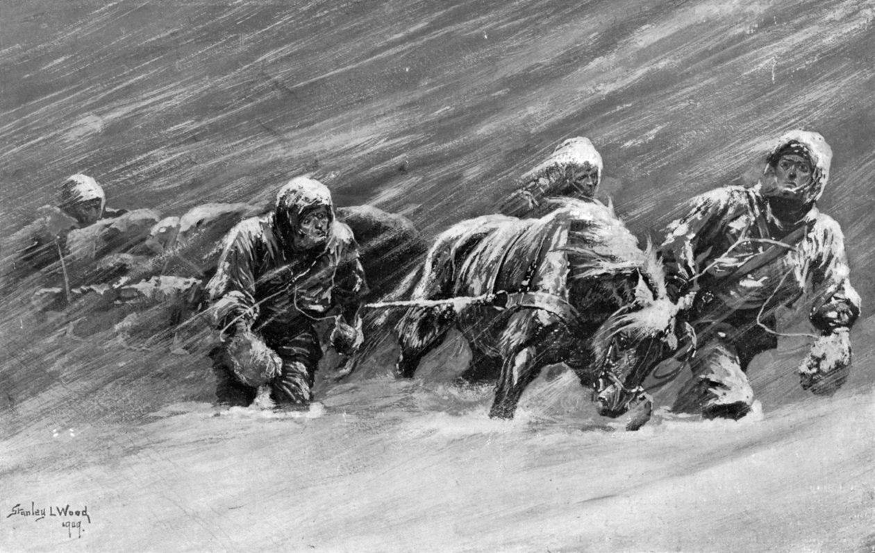 De tocht tijdens de sneeuwstorm, 1909 door Stanley L Wood