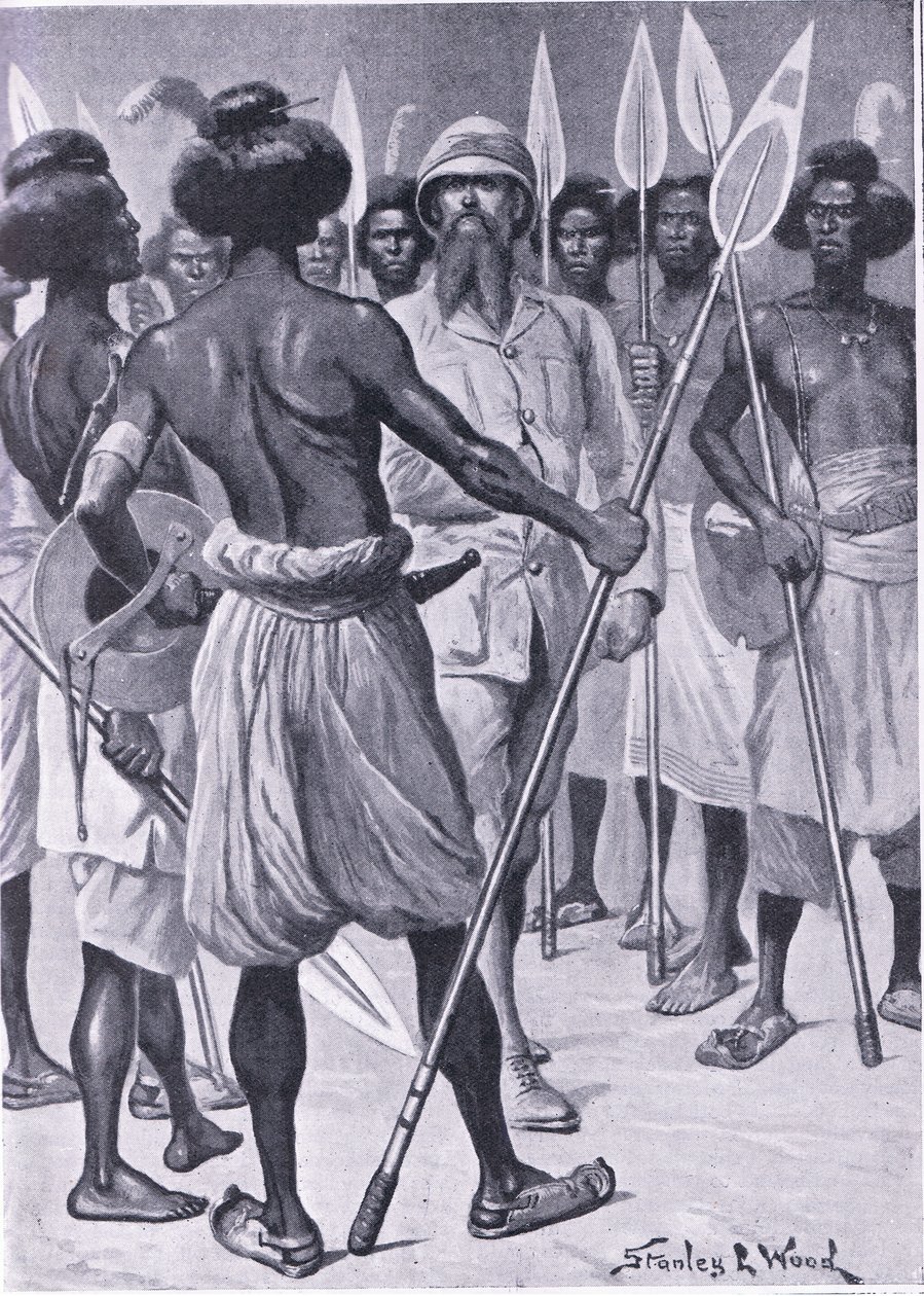 Het type krijger dat Burton ontmoette in Somaliland, illustratie uit Cassells Romance of Famous Lives, ca. 1940 door Stanley L. Wood