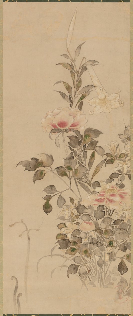 Pioenen en lelies, Momoyama of Edo periode door Sôtatsu