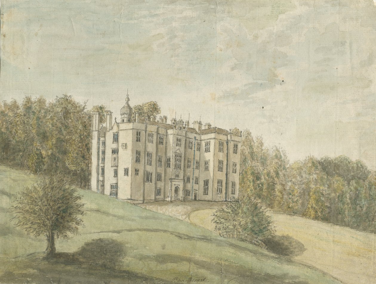 Beaudesert Hall en Park: aquarel schilderij door Stebbing Shaw