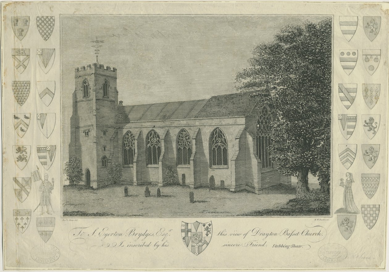 Drayton Bassett Kerk (gravure) door Stebbing Shaw