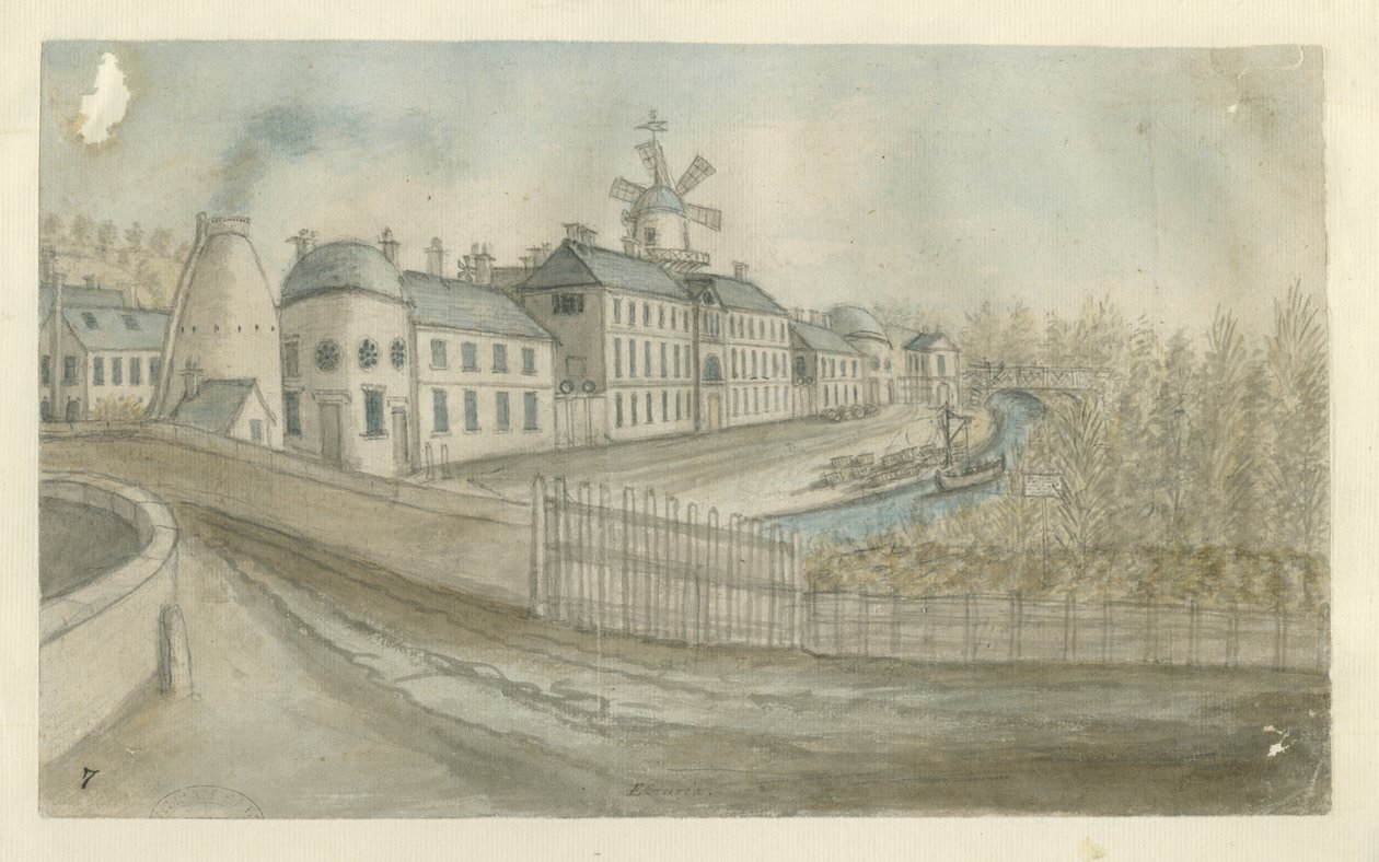 Etruria - Fabriek: aquarel, nd [1762-1802] door Stebbing Shaw