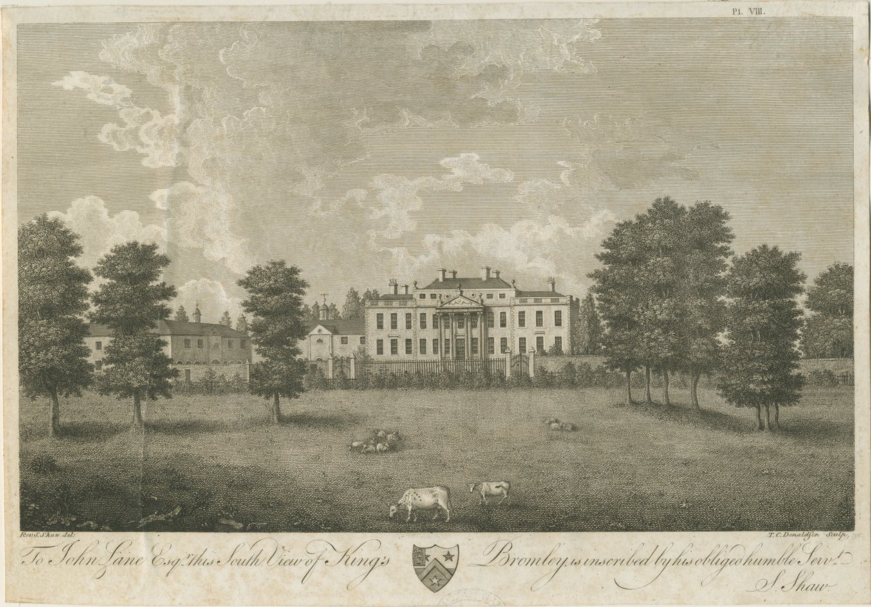 Kings Bromley Hall (gravure) door Stebbing Shaw