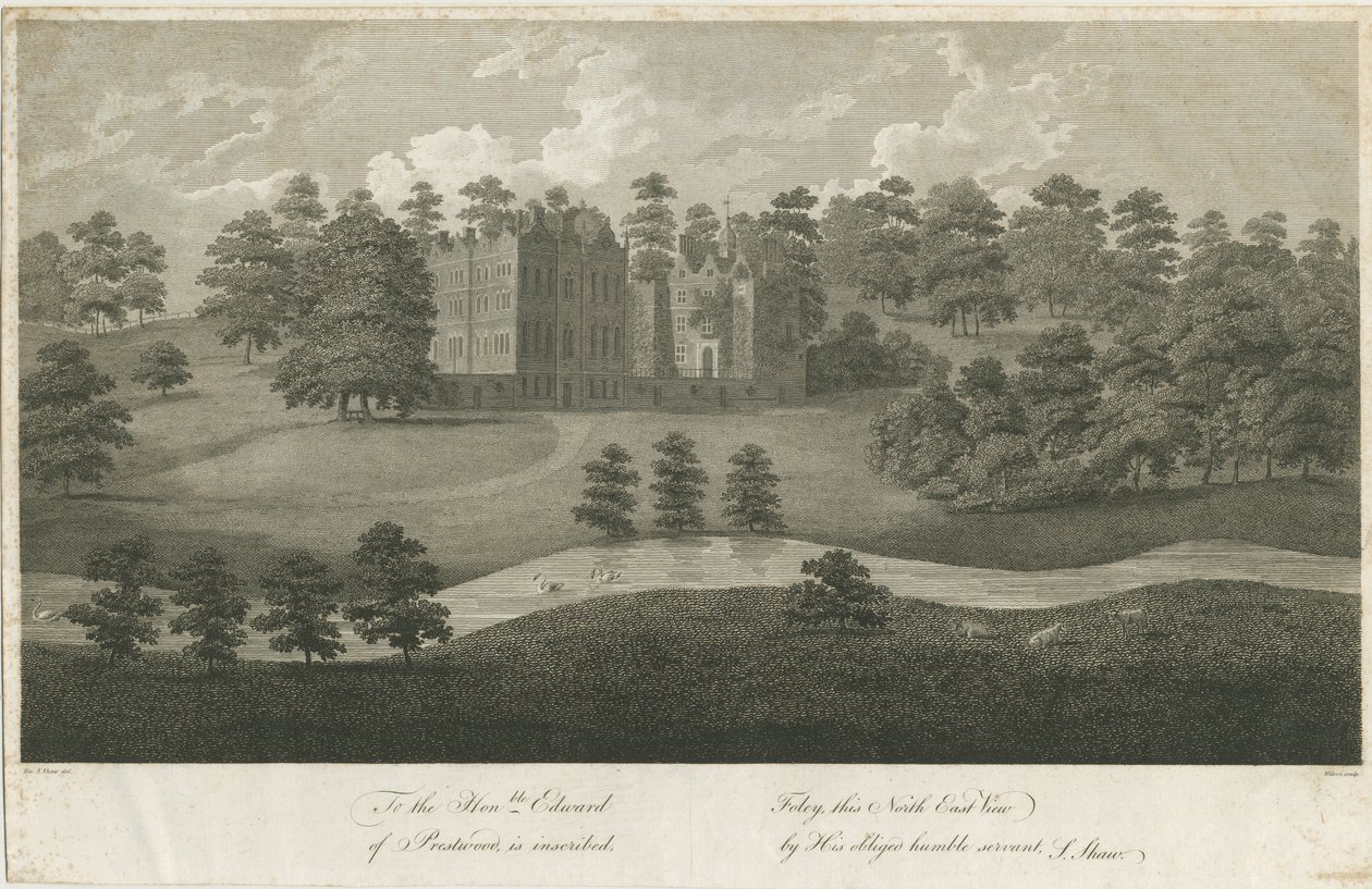 Prestwood Hall (gravure) door Stebbing Shaw