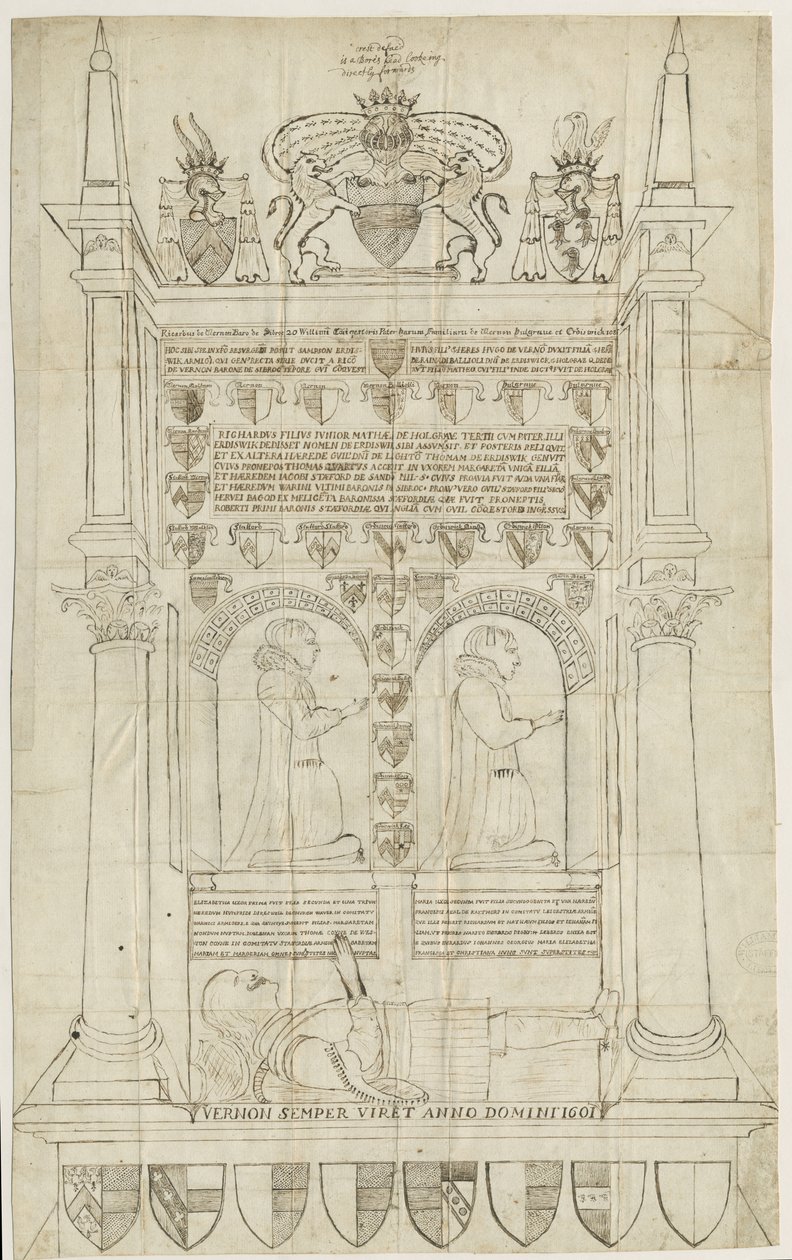 Sandon Kerk - Graf van Sampson Erdeswicke: pen en inkt tekening, nd [?18e eeuw] door Stebbing Shaw