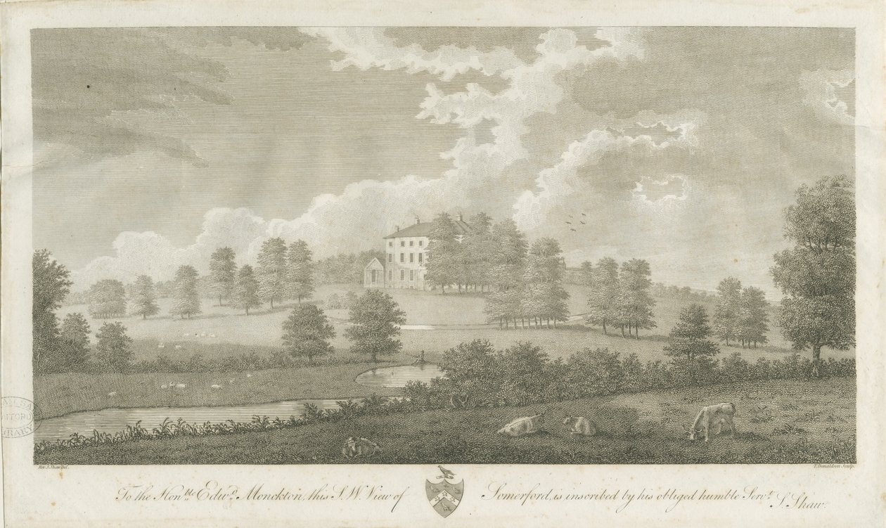 Somerford Hall (gravure) door Stebbing Shaw
