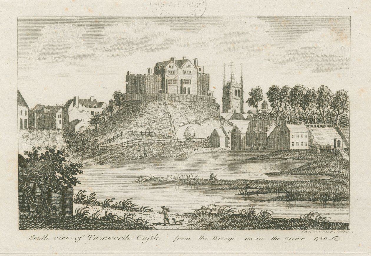Tamworth Kasteel: gravure door Stebbing Shaw