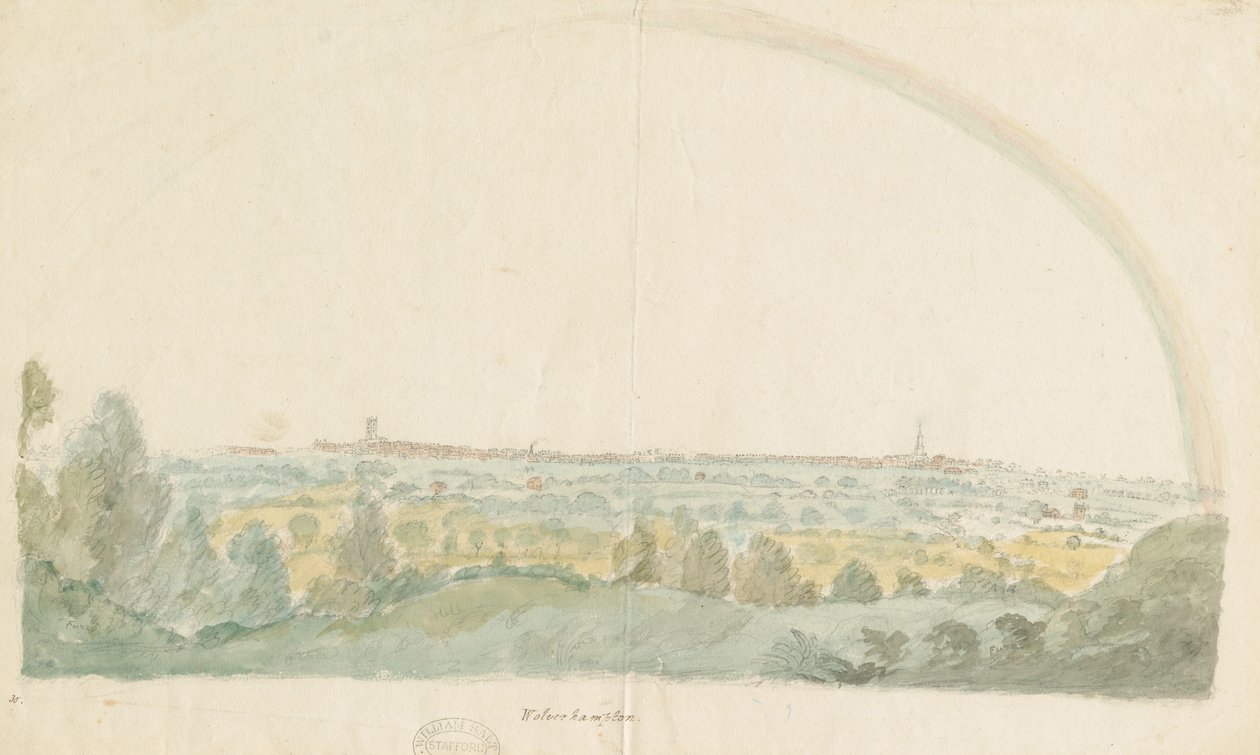 Wolverhampton - Verre uitzicht vanaf de Hoogten van Tettenhall: aquarel schilderij, nd [laat 18e eeuw] door Stebbing Shaw