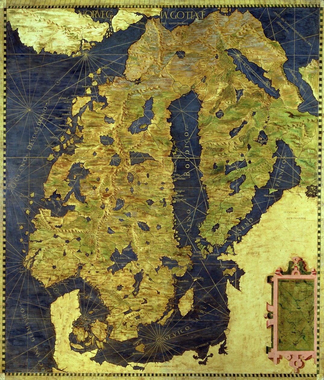 Kaart van Scandinavië in de zestiende eeuw, uit de 