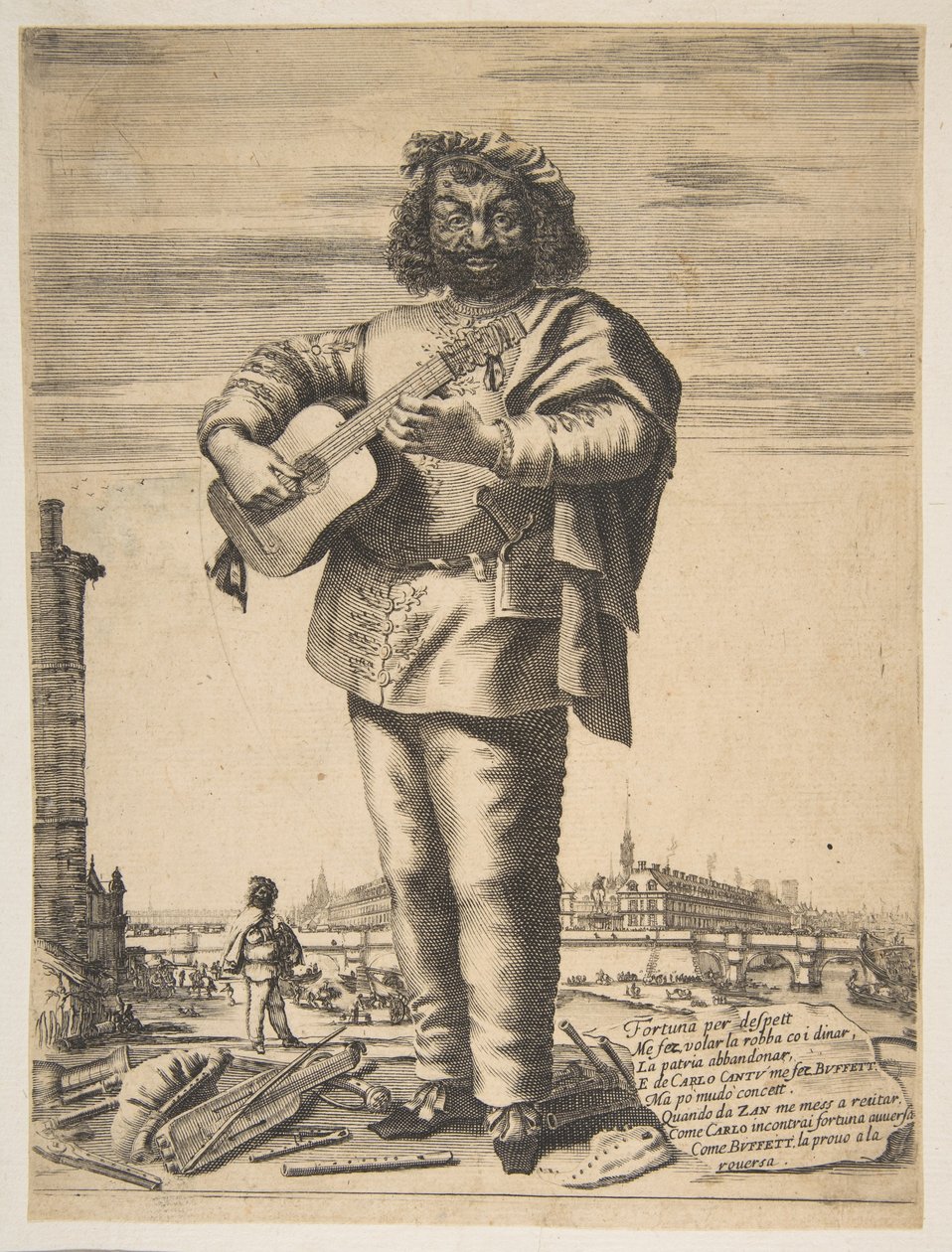 Carlo Cantu genaamd Buffetto, 1646. Makers: Stefano della Bella, Jean Couvay door Stefano della Bella, Jean Couvay