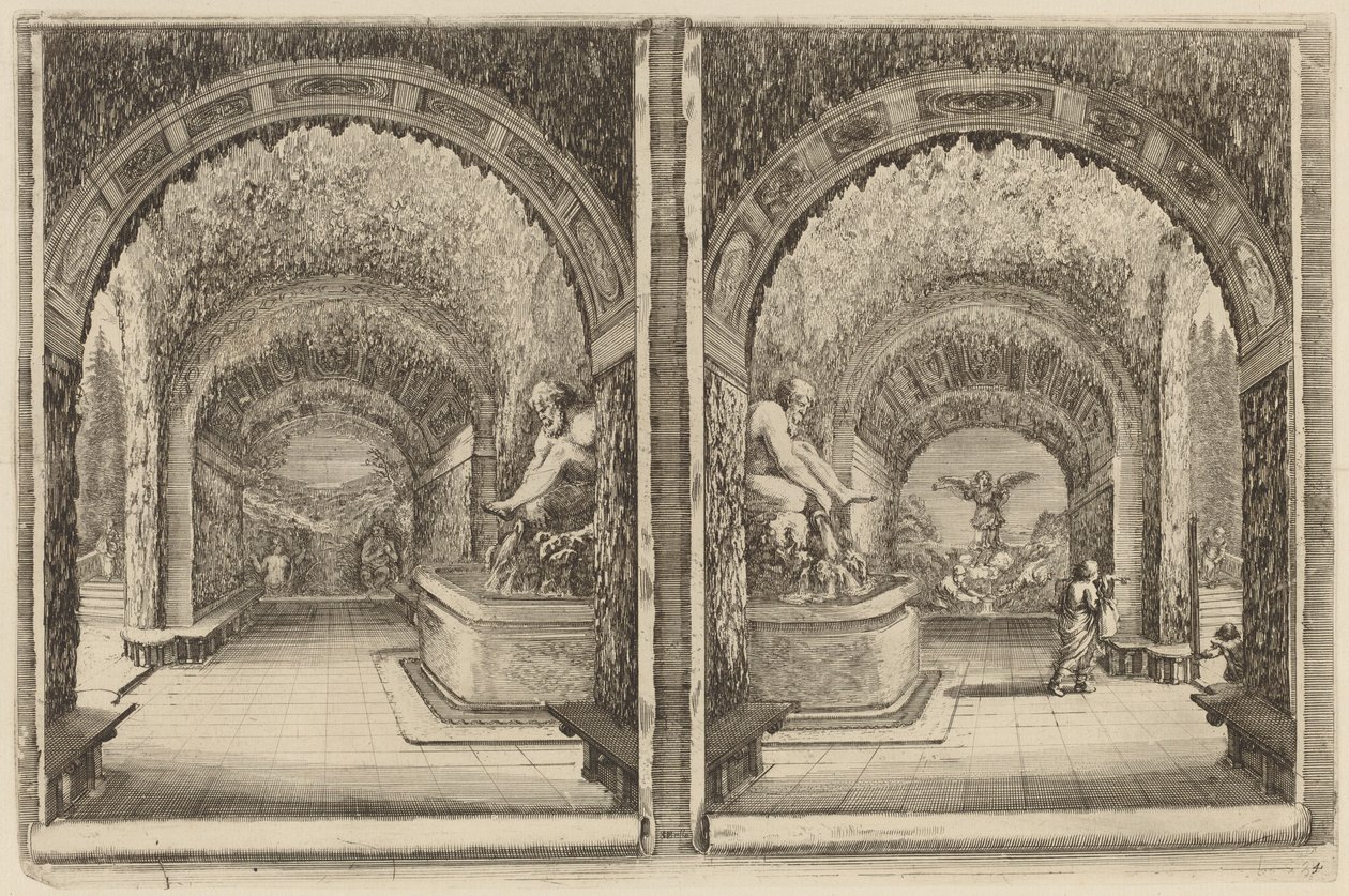 Een grot gezien vanuit twee verschillende gezichtspunten, waarschijnlijk 1653 door Stefano della Bella