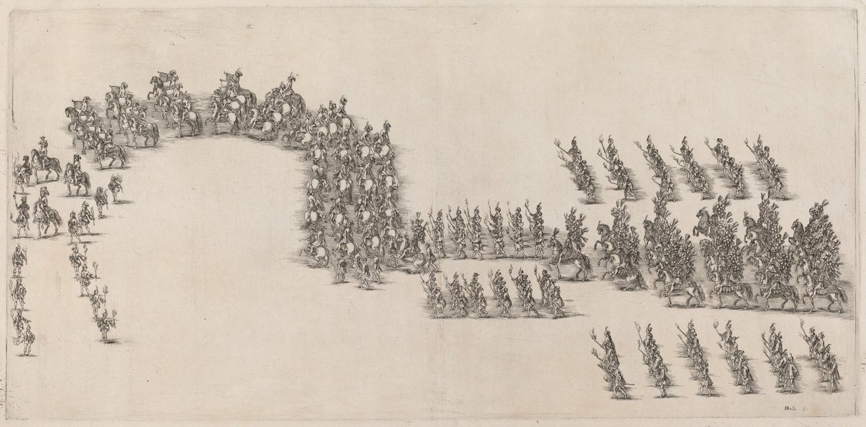 Een Processie van Zestig Ruiters en Fakkeldragers, 1652 door Stefano della Bella