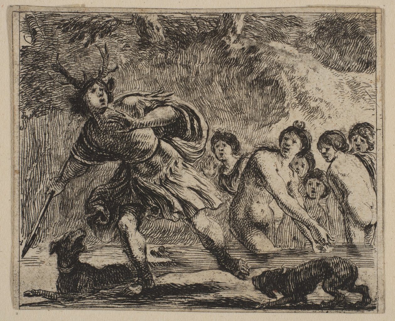 Acteon, uit het spel van Mythologie Jeu de la Mythologie, 1644 door Stefano della Bella