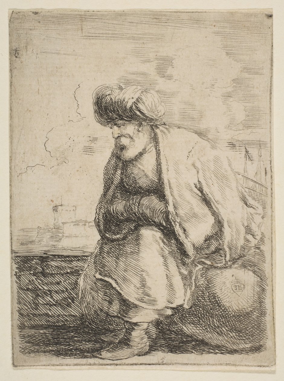 Een oude Turk zittend op een steen, ca. 1662 door Stefano della Bella