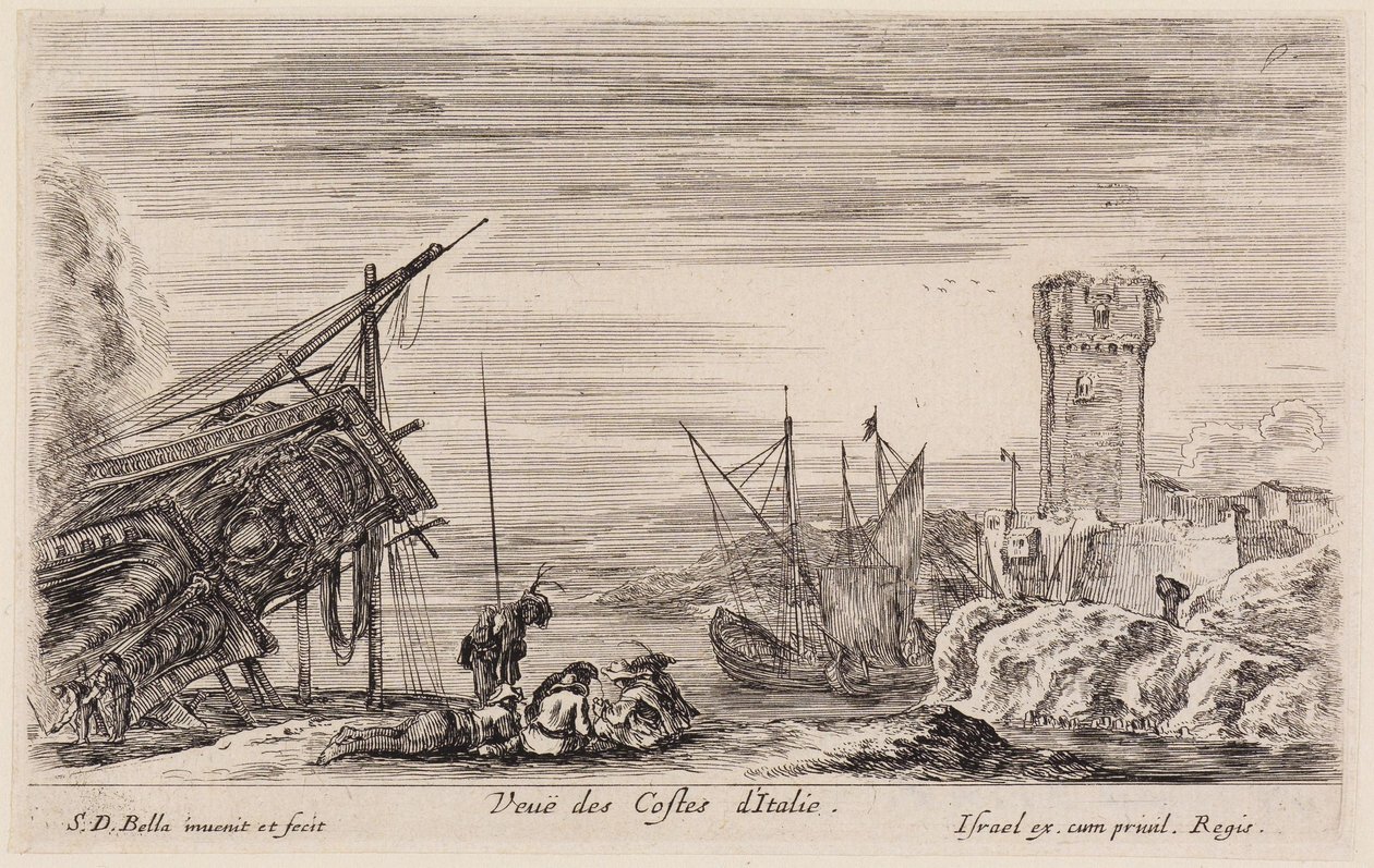 Uitzichten op zeehavens (Vues de ports de mer): uitzicht op de Italiaanse kust door Stefano della Bella