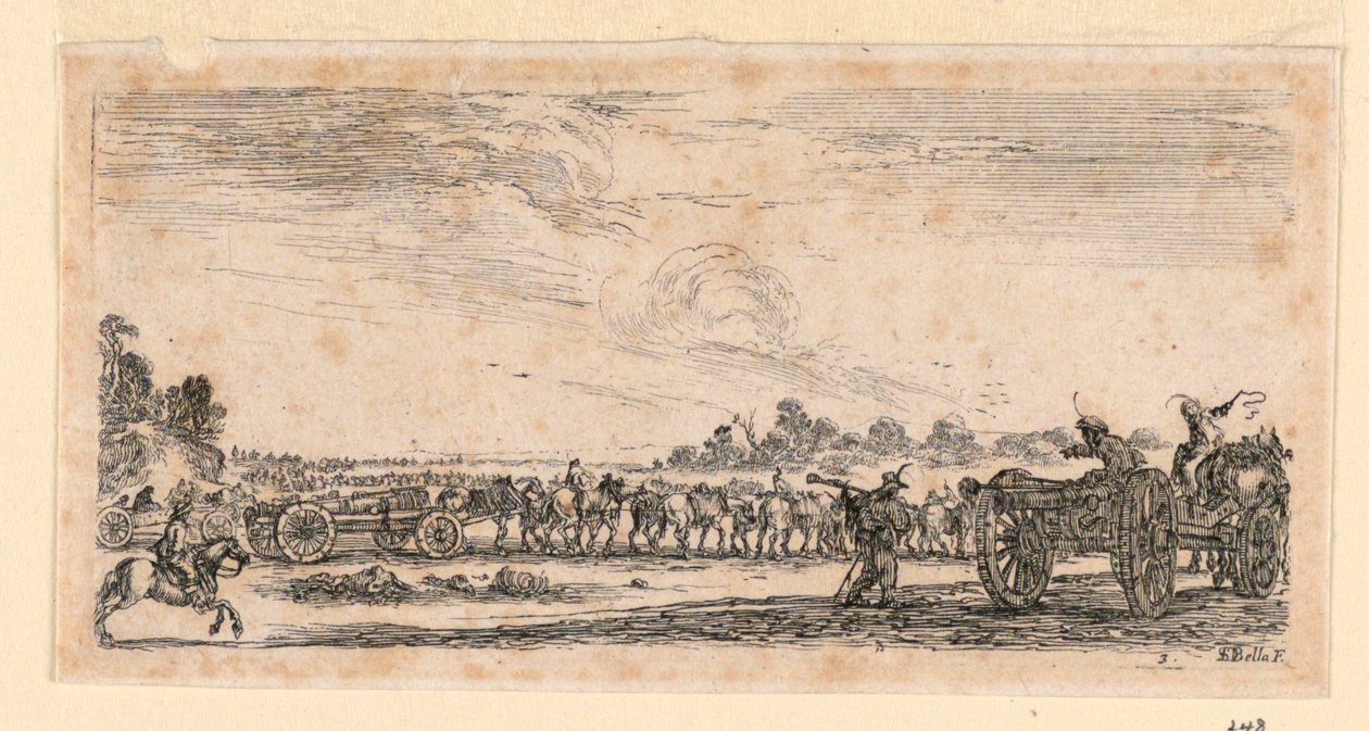 Slagveldscène, uit "Desseins de Queleques Conduites de Troupes, Canons, et Ataques de Villes" door Stefano della Bella