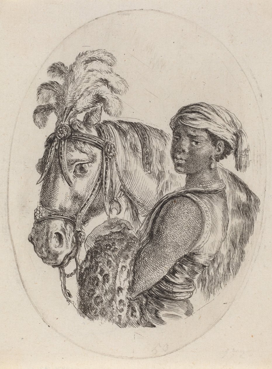 Zwarte stalknecht met een Arabisch paard, 1649-1650 door Stefano della Bella