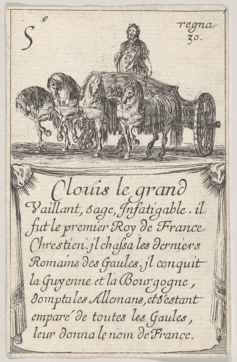 Clovis de Grote Dapper, wijs..., uit Spel van de Koningen van Frankrijk Jeu des Rois de F... door Stefano della Bella