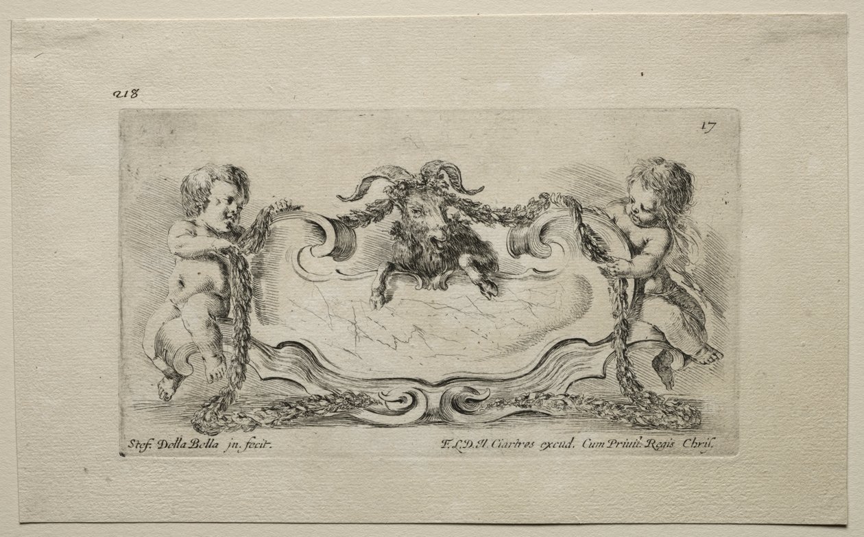Collectie van verschillende grillen en nieuwe ontwerpen van cartouches en ornamenten: nr. 17 door Stefano della Bella