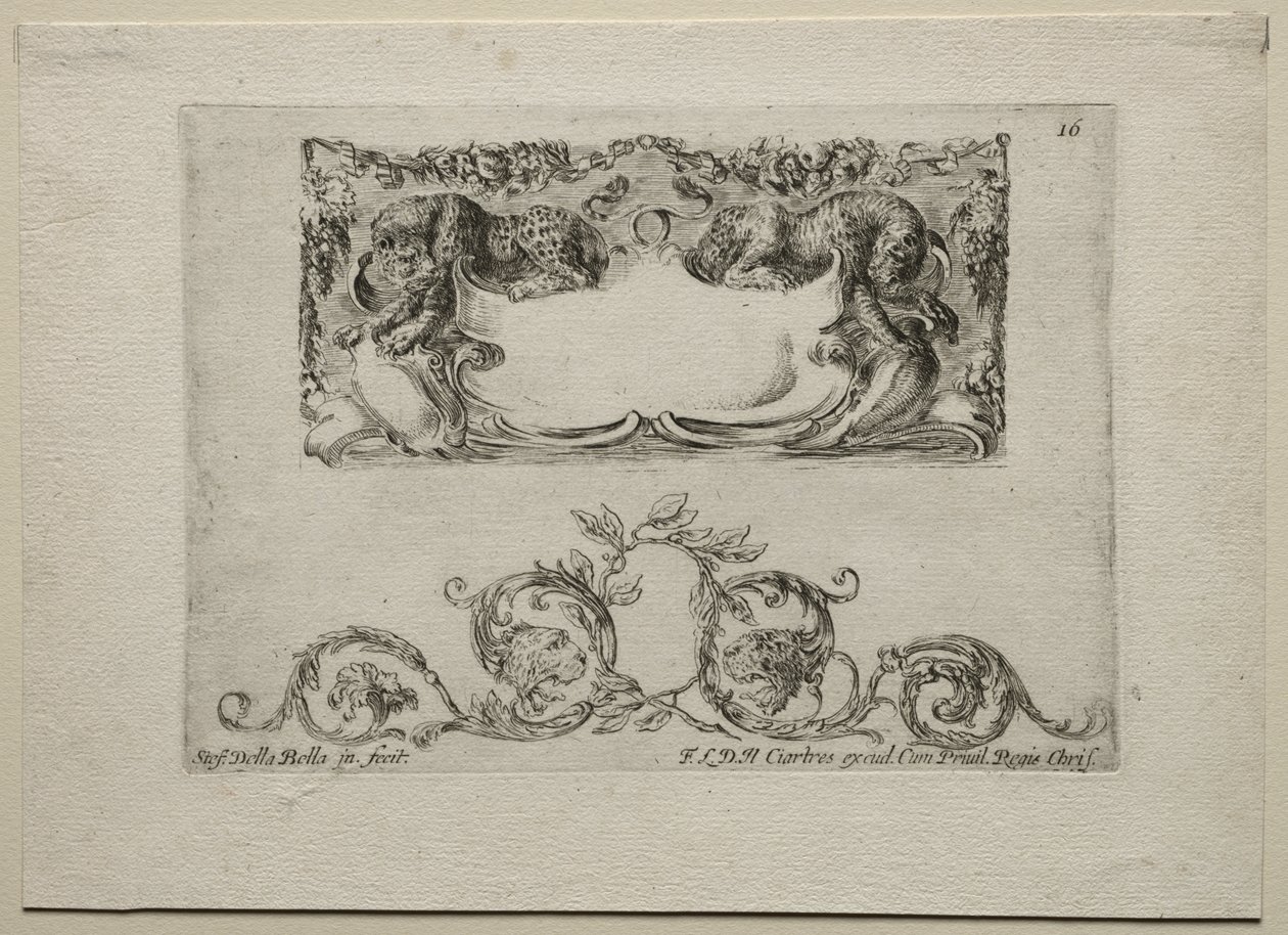Verzameling van Diverse Caprices en Nieuwe Ontwerpen van Cartouches en Ornamenten: Nr. 16 door Stefano della Bella