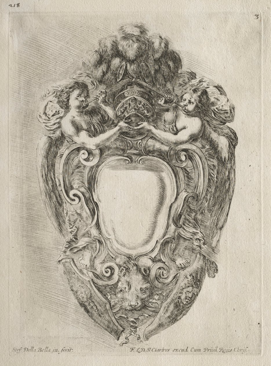 Collectie van Verschillende Caprices en Nieuwe Ontwerpen van Cartouches en Ornamenten: No. 3 door Stefano della Bella