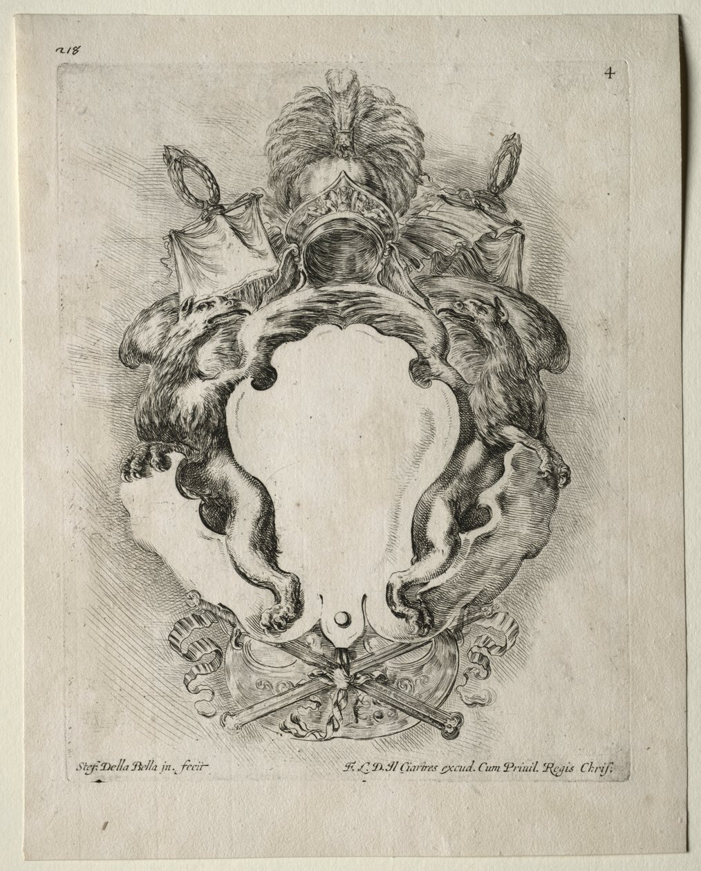 Verzameling van verschillende caprices en nieuwe ontwerpen van cartouches en ornamenten: nr. 4 door Stefano della Bella