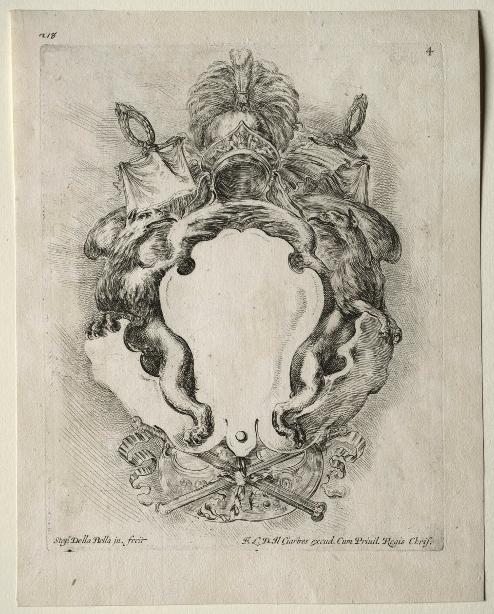 Collectie van verschillende caprices en nieuwe ontwerpen van cartouches en ornamenten: No. 4 door Stefano della Bella