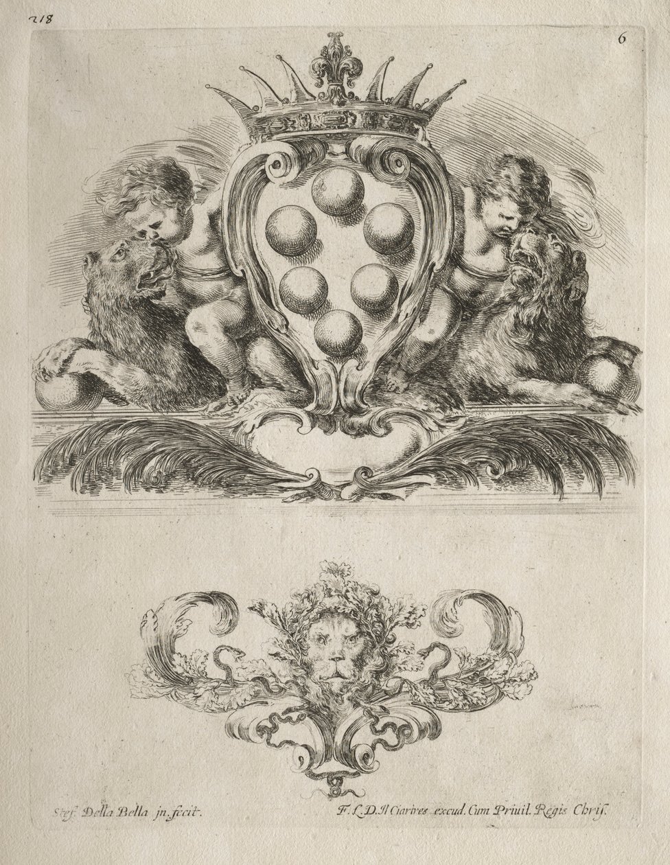 Collectie van Diverse Caprices en Nieuwe Ontwerpen van Cartouches en Ornamenten: Nr. 6 door Stefano della Bella