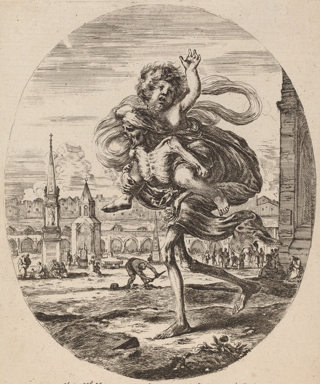 Dood die een Kind naar Links Draagt, waarschijnlijk 1648 door Stefano della Bella