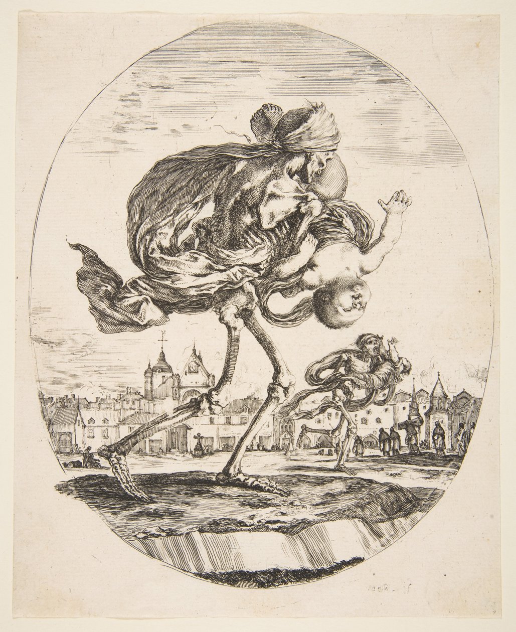 De Dood Draagt een Baby, uit De vijf doden Les cinq Morts, ca. 1648 door Stefano della Bella