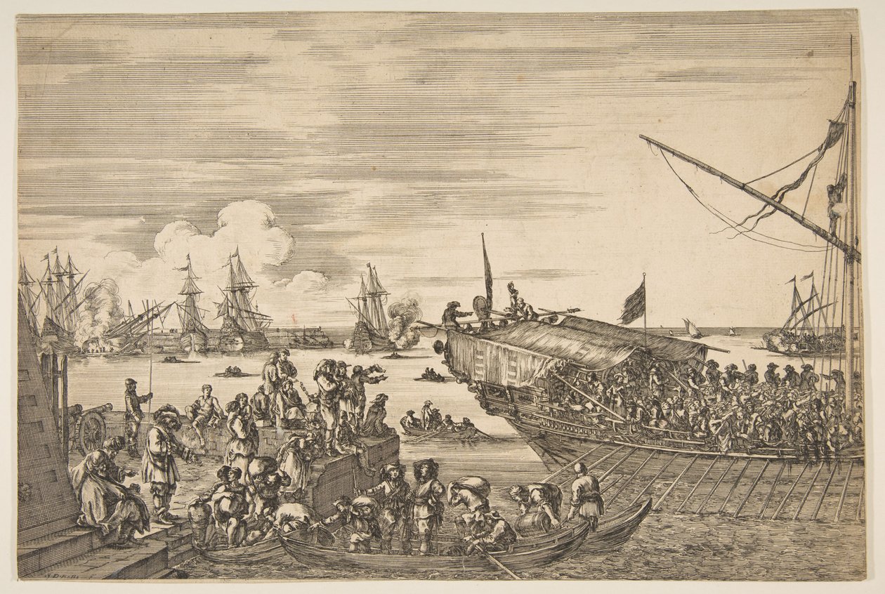 Vertrek van een galei in de haven van Livorno, uit Gezicht op de haven van Livorno ..., 1654-55 door Stefano della Bella