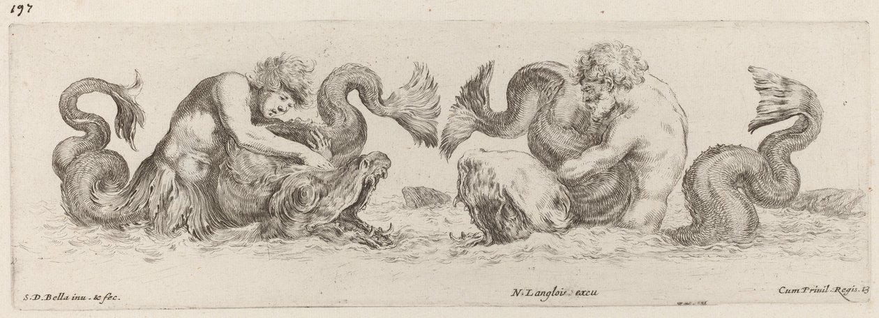 Dolfijnen en Tritons door Stefano della Bella