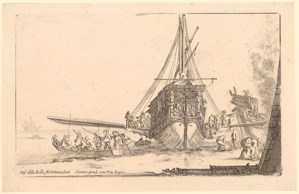 Aan boord van een galei, blad 6 van de reeks „Verschillende figuren” door Stefano della Bella
