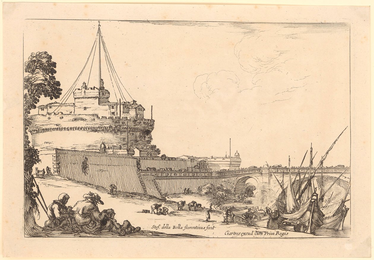 De Engelsburg in Rome, blad 2 uit de serie „Verschillende figuren” door Stefano della Bella