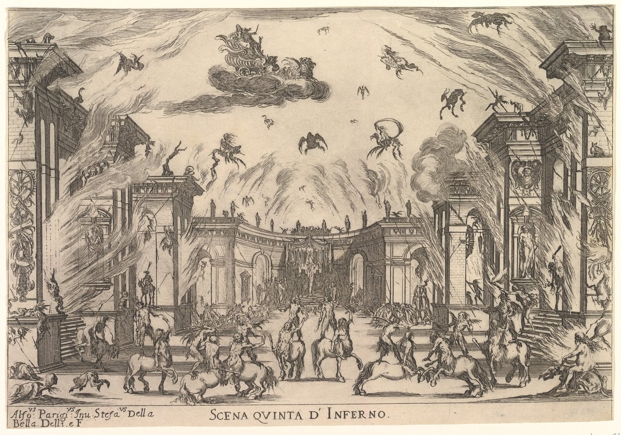 Vijfde scène, de hel, uit "Het huwelijk van de goden" (Le nozze degli Dei) door Stefano della Bella