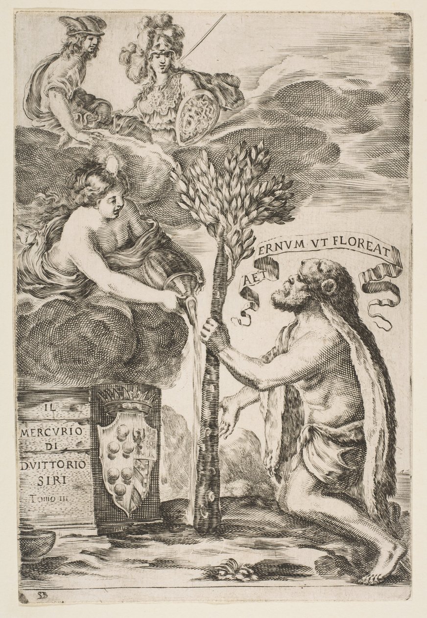Frontispice voor Il Mercurio, III: Hercules plant zijn knots, 1652 door Stefano della Bella