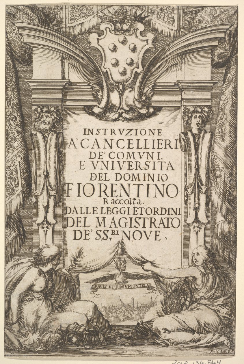 Frontispice voor Instructies voor Kanseliers Instruzione a Cancellieri: Medici wapen..., 1635 door Stefano della Bella