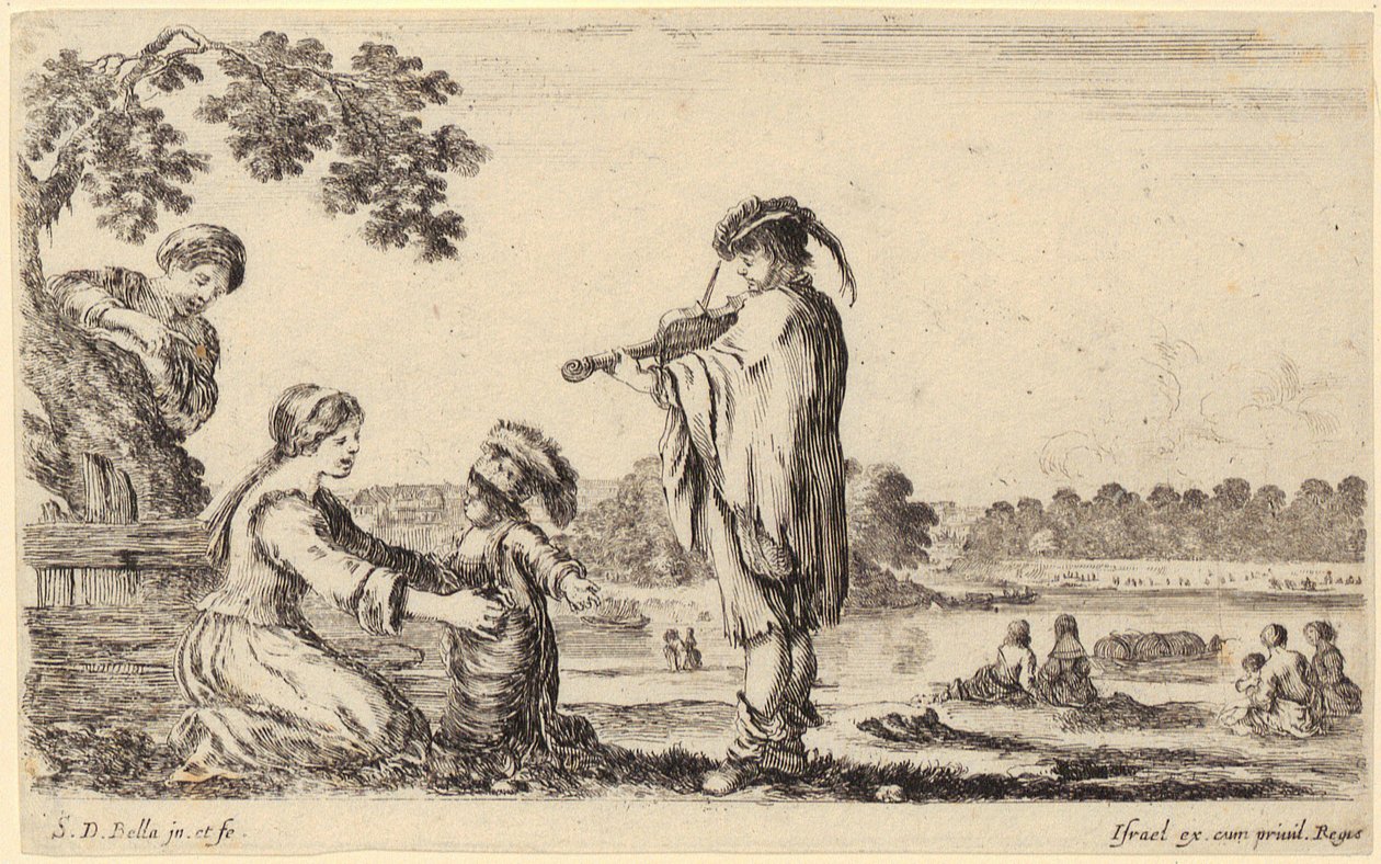 Violist, blad 6 uit de reeks „Verschillende figuren en landen” door Stefano della Bella