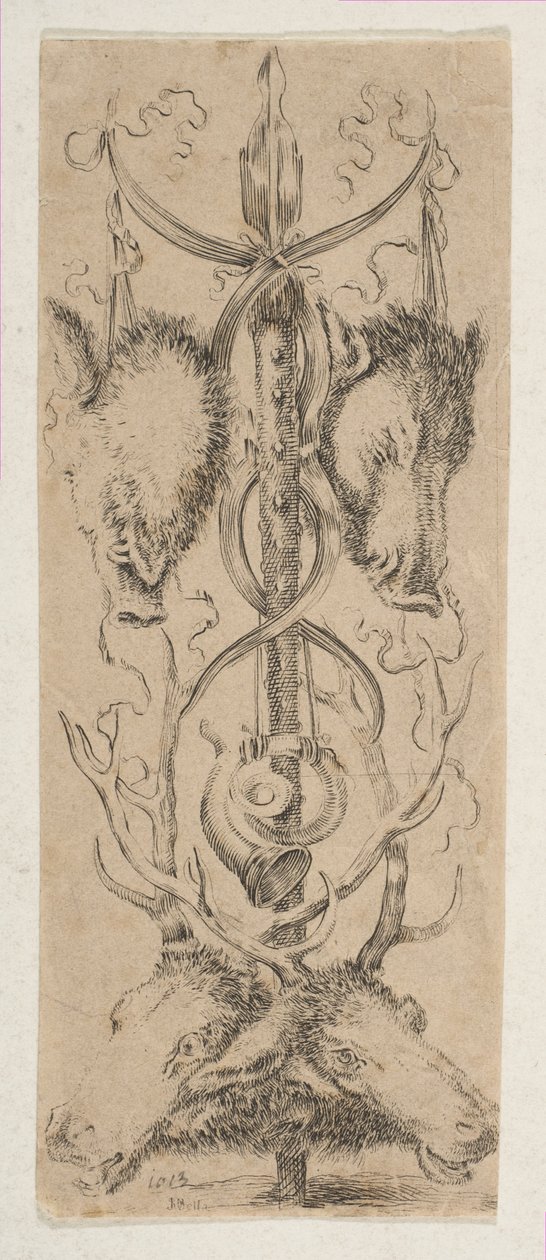 Jachttrofee met Hertenkoppen aan de Onderkant, circa 1653 door Stefano della Bella