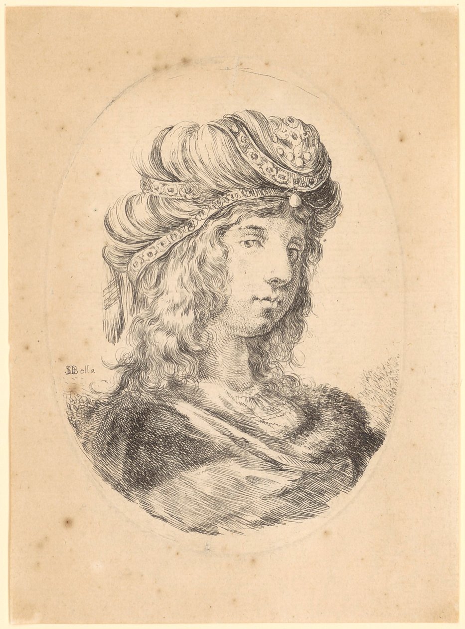 Jonge man met tulband, in driekwartprofiel naar rechts door Stefano della Bella