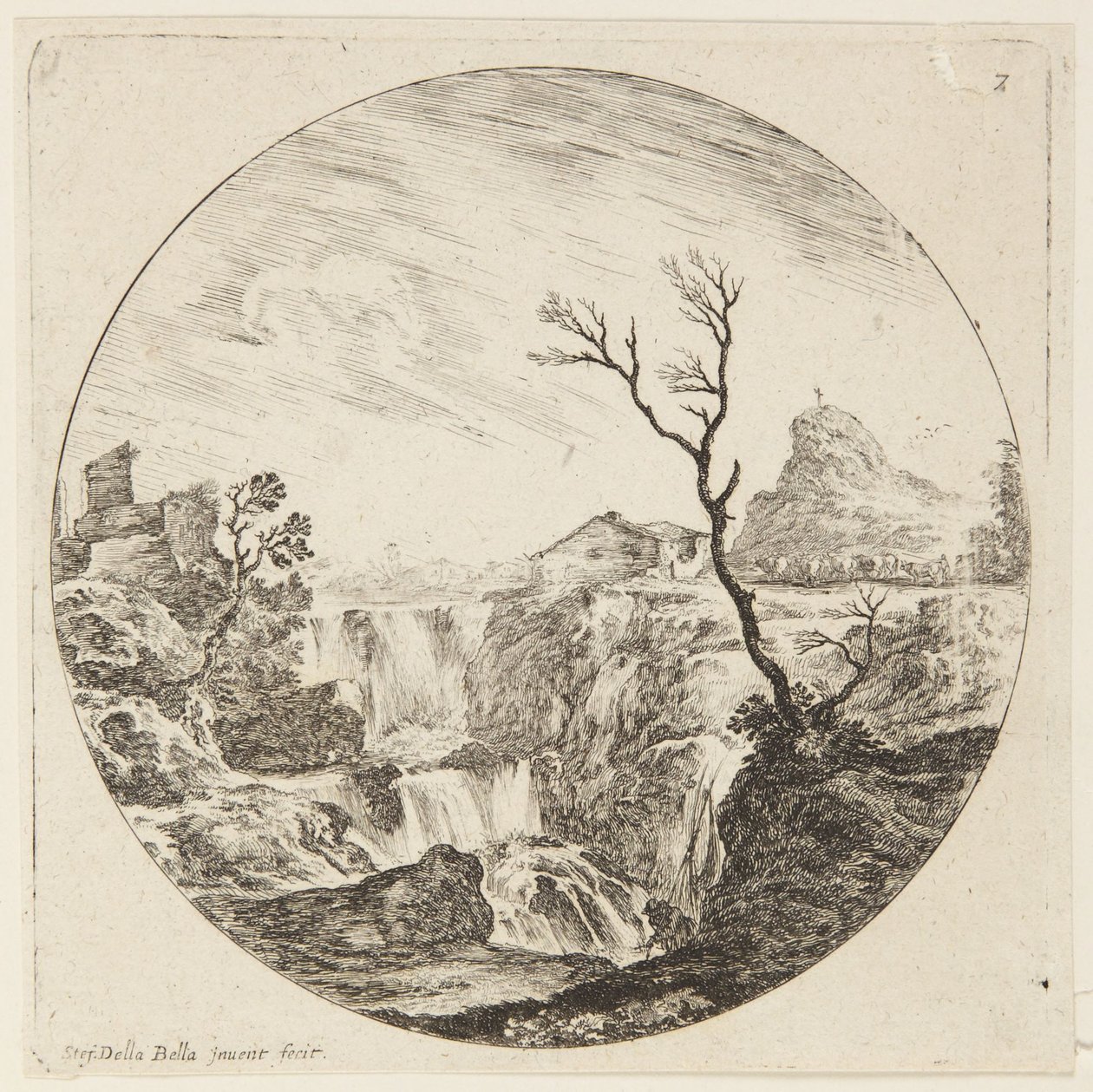 Landschap (Landschappen en ruïnes van Rome, 7) door Stefano della Bella