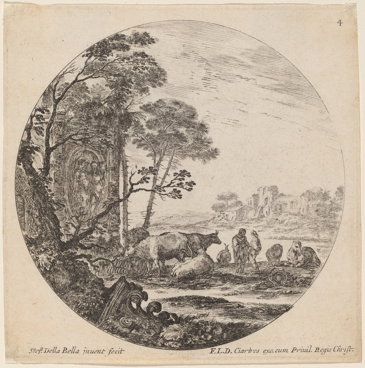 Landschap met Romeinse ruïnes door Stefano della Bella