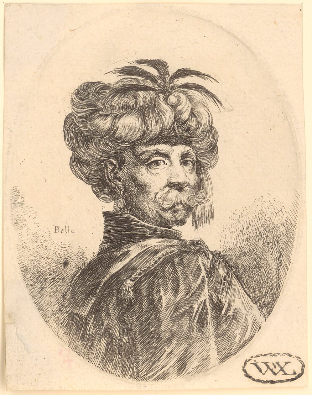 Man met tulband en snor in driekwartprofiel naar rechts door Stefano della Bella