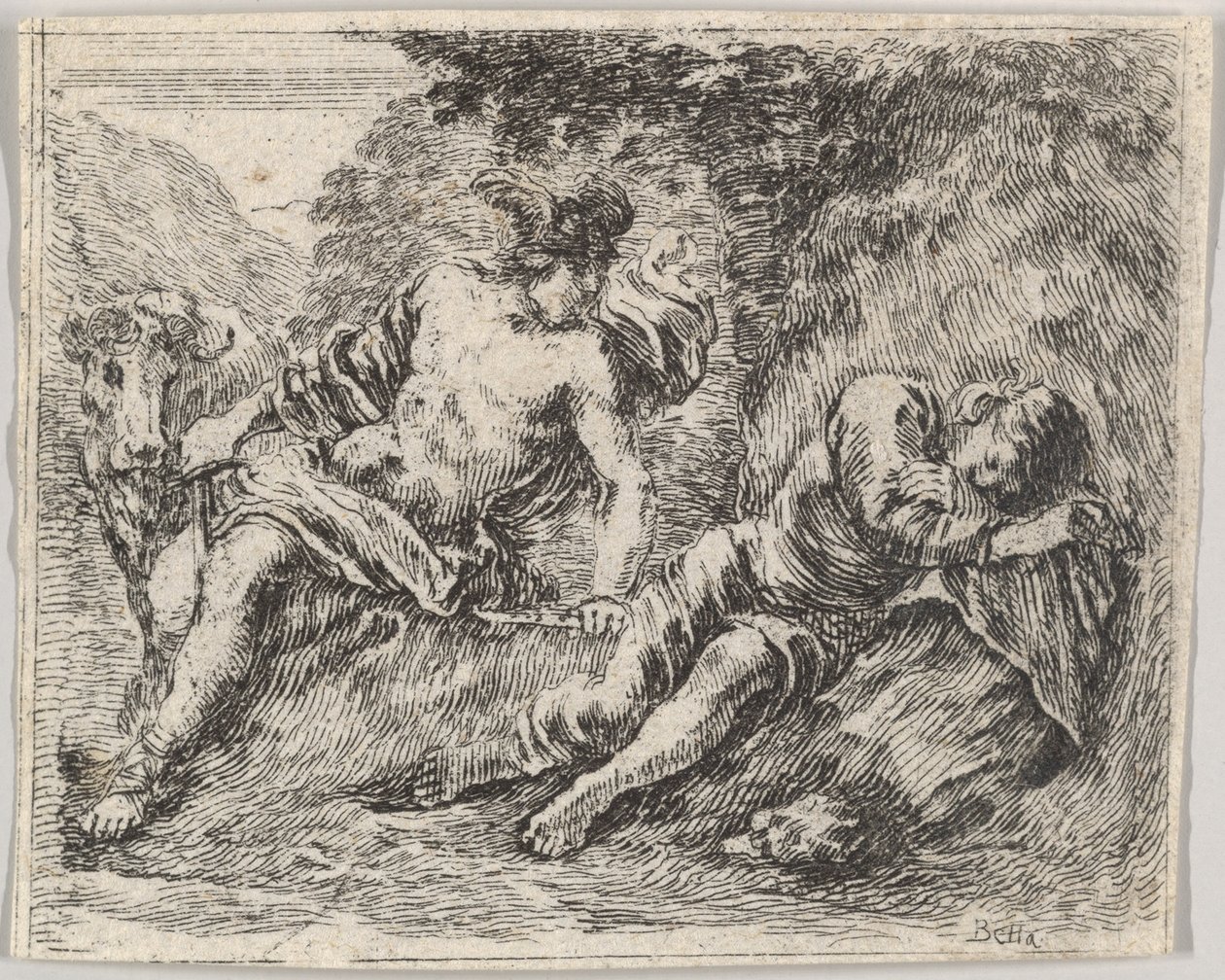 Mercurius en Argus, uit het spel van Mythologie Jeu de la Mythologie, 1644 door Stefano della Bella