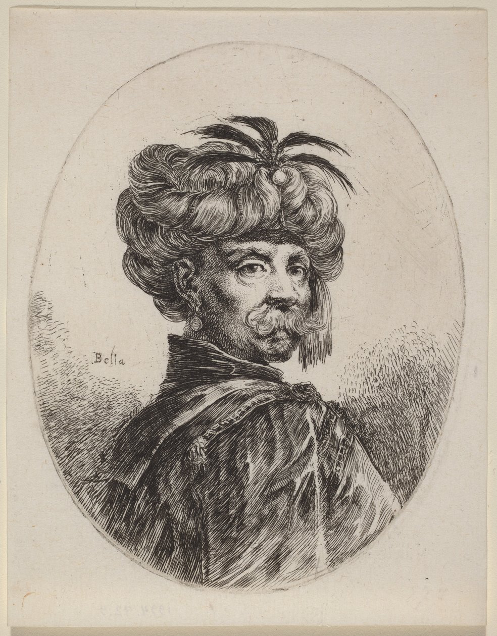 Moor met een tulband versierd met vijf veren door Stefano della Bella