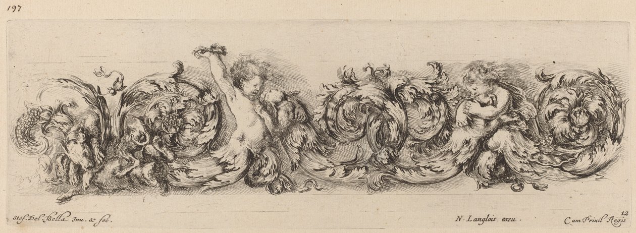 Ornamentale fries met kinderen en honden, waarschijnlijk 1648 door Stefano della Bella