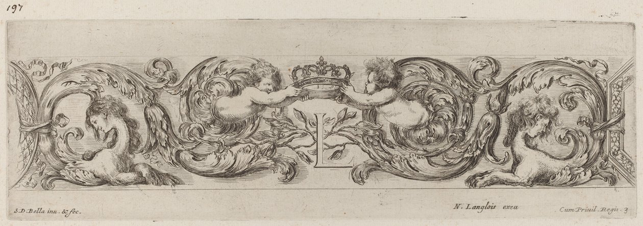 Ornamentale fries met letter L Louis XIV, waarschijnlijk 1648 door Stefano della Bella