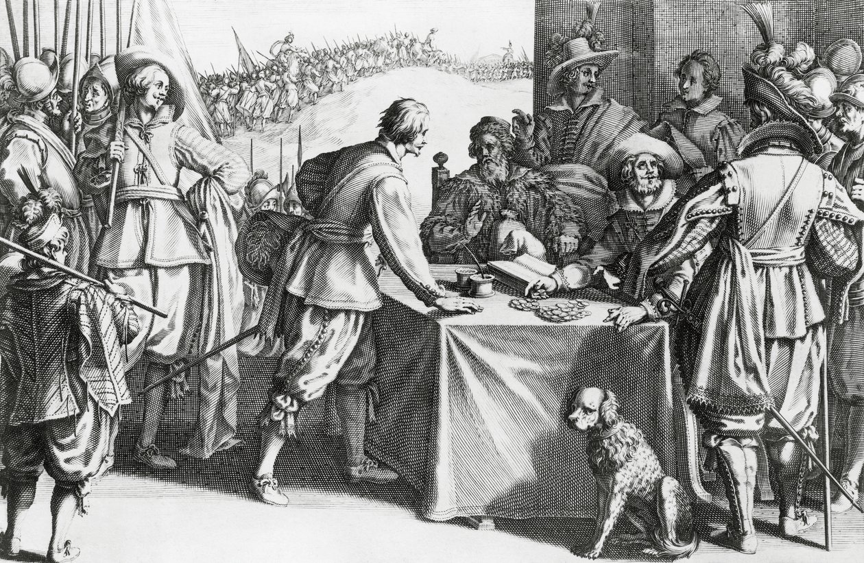 Betaling van huurlingen, gravure door Stefano della Bella (1610-1664) door Stefano della Bella